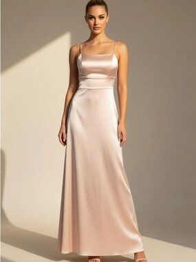 Satin Soft Pink / Blush Maxi Dress NWT